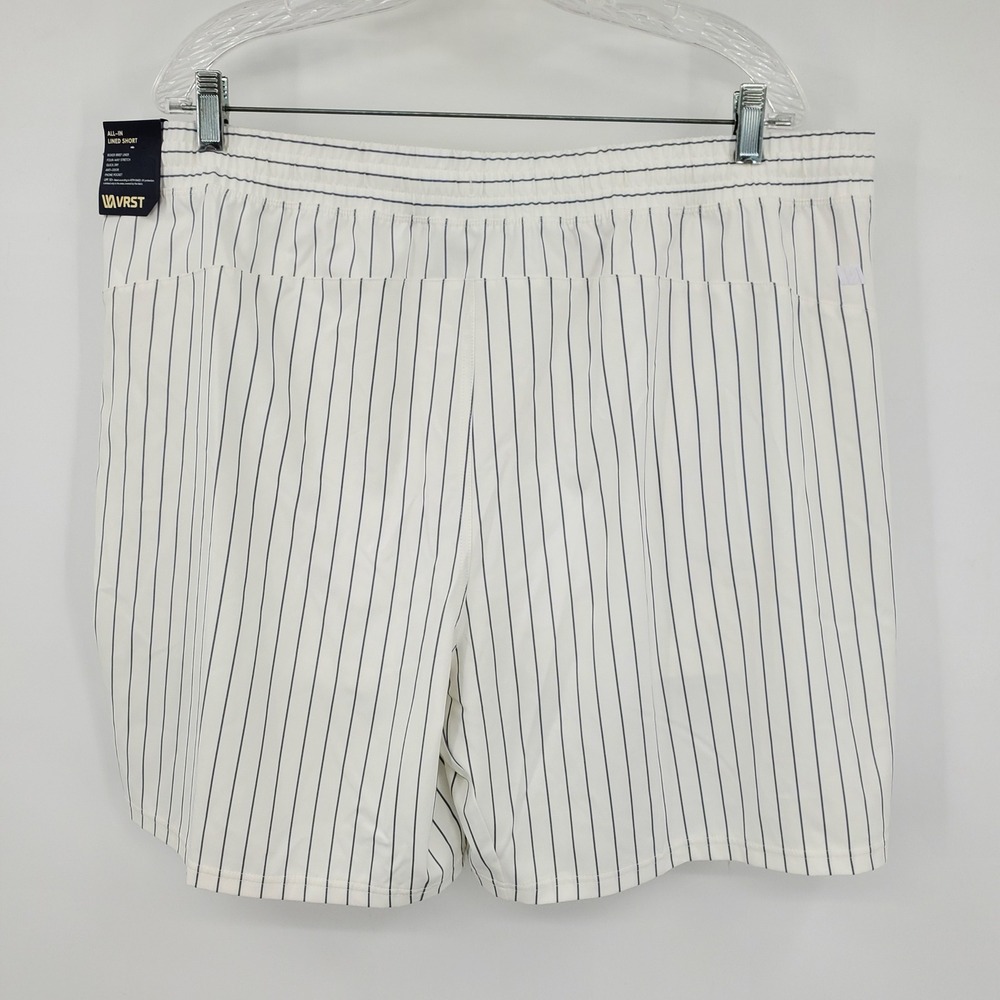 VRST Mens XXL All-In Lined Short 7" Pure‎ White Pinstripe Athletic Gym NWT